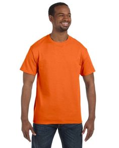 Men's 6.1 oz. Tagless® T-Shirt - ORANGE - M | Hanes Men's Men’s 6 oz. Authentic-T T-Shirt in Orange Size Medium | Cotton Blank T Shirts, Black Luxury, Fan Shirts, Casual Tee, Men Short Sleeve, Heavy Cotton, Tennessee, Shirts Tops, Short Sleeve Tee