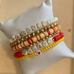 KC Chiefs Pens Chiefs Glitter Pens Kansas City Chiefs Pens - Etsy Chiefs Heishi Bracelet, Clay Bracelet Stack Ideas, Kc Chiefs Bracelet