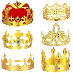 PRICES MAY VARY. Practical Combination Set: you will receive 1 piece of red flannel king crown, 1 piece of diamond crown, 1 piece of king's grand crown, 1 piece of large hollow crown, 1 piece of six pointed crown and 1 piece of triangular style crown, enough to meet your diverse needs Retro Design: the red flannel kings crown features precious and dignified gems, and the gold diamond crown comes with different colored rhinestones, the large hollow crown adopt stylish hollow design, and the other Royal King Crown, Crowns Royal, Queen Crowns, Adult Party Decorations, King And Queen Crowns, Prince Costume, Crown For Kids, Crown Party, Crown Gold