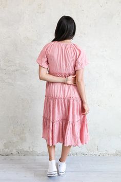 Serena modest midi dress in pink-NEW – JanieLanie Pink Flowy Tiered Dress, Flowy Midi Length Tiered Dress With Ruffle Hem, Pink Tiered Skirt Midi Dress For Brunch, Pink Midi Length Tiered Dress With Ruffle Hem, Feminine Midi Dress With Ruffle Hem And Tiered Skirt, Pink Tiered Dress With Layered Hem, Pink Flowy Tiered Dress With Ruffles, Flowy Pink Tiered Dress With Ruffles, Modest Flowy Tiered Summer Dress