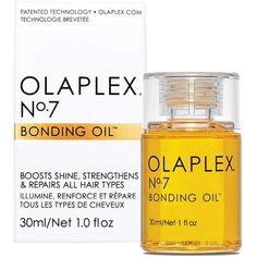 Olaplex No. 7 Bonding Oil is a luxurious hair treatment oil that is formulated to help restore and maintain the health and integrity of your hair. This lightweight, non-greasy oil is suitable for all hair types and is especially beneficial for those with dry, damaged, or chemically treated hair. Size: 1.  Color: Yellow. Olaplex Products, Bonding Oil, Olaplex Shampoo, Green Tea Oil, Soften Hair, Damaged Hair Repair, Frizz Control, Bleached Hair, Hair Repair