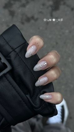 Gem Nail Designs Simple, Gems On Nails, Nail Vibes, Milky Nails, Minimal Nails, Long Acrylic, Soft Nails, Nails 2024, Dream Nails