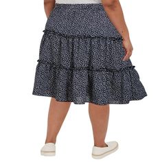 Plus Size Summer High Waistd Midi-Skirts-navy blue&white丨Moon Wood Navy Skirted Bottoms For Summer, Casual Navy Skirt For Spring, Casual Navy Skirt For Summer, Navy Casual Flared Skirt, Navy Flared Skirt For Summer, Casual Navy Knee-length Skirt, Summer Navy Flared Skirt, Navy Skirt For Spring, Navy Lined Skirt For Spring