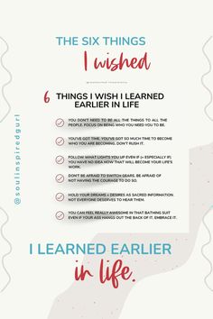 the six things i learned in life infographical poster with text overlaying it