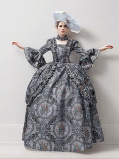 Majestic Grey Rococo Style Dress – Exquisite Baroque Print Ball Gown with Lace Detailing Plus Size - WonderlandByLilian Rococo Outfit, Gunne Sax Wedding Dress, Victorian Style Wedding Dress, Antique Wedding Dresses, Victorian Style Wedding, Rococo Dress, Nontraditional Wedding Dress, Antoinette Dress, Veil Accessories