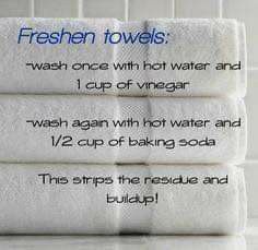 four white towels stacked on top of each other with instructions for how to wash them