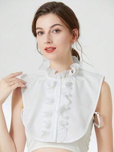 Fit Type:Regular Fit \nColor:White \nStyle:Casual \nPattern Type:Plain \nMaterial:Fabric \nComposition:100% Polyester \n Detachable Collar Shirt, Collar White Shirt, Fancy Collar, Fake Collar, White Collared Shirt, Half Shirts, Black Lace Blouse, Detachable Collar, White Chiffon