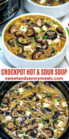 crockpot hot and sour soup with mushrooms in it