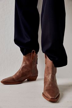 We The Free Wesley Ankle Boots | Free People Freepeople Black Booties, Slouchy Flat Ankle Boots, Slouchy Boots Ankle, Slouchy Boots 2022, Dakota Tall Boots Free People, Brown Ankle Boots Outfit Fall, Cheap Cowgirl Boots, Western Boots Outfit, Short Cowboy Boots