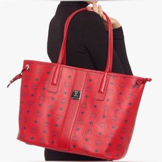 Brand New No Tag Authentic The Most Trendy Tote By Mcm Candy Red Color, Candy Red, Mcm Handbags, Mcm Bags, Checkered Print, Checker Print, Red Candy, Trendy Tote, Bag Tag