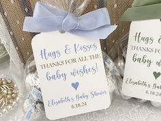 baby shower favors are wrapped in organ bags