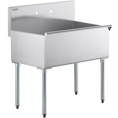 a stainless steel sink with two legs on each side