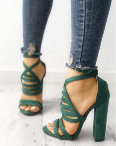 Charming Strappy Open Toe Stiletto Sandals Hot High Shoes Cheap Prom Shoes M5740 · Eoooh❣❣ · Online Store Powered by Storenvy Office Heels, Green High Heels, Strappy Shoes, Chunky Heels Sandals, Stiletto Sandals, Prom Shoes, Round Toe Heels, Vegan Shoes, Crazy Shoes