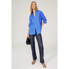 Blue linen (100% Linen). Top. Long sleeves. Collar. Front button closure. 32" from shoulder to hemline. Imported. Blue Linen Shirt For Fall, Blue Linen Blouse For Spring, Spring Blue Linen Blouse, Blue Linen Shirt With Button Cuffs, Spring Linen Blouse With Spread Collar, Blue Linen Button Blouse, Classic Blue Linen Tops, Casual Blue Linen Blouse, Blue Linen Shirt For Daywear