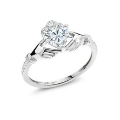 a white gold engagement ring with diamonds