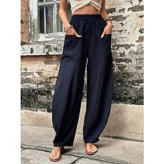 Fabric:Polyester; Gender:Women's; Style:Basic,Casual,Fashion; Elasticity:Micro-elastic; Occasion:Vacation,Street,Casual Daily; Fit Type:Regular Fit; Function:Comfort; Pattern:Plain; Design:Side Pockets,Baggy; Pants Type:Pants Trousers,Tapered pants,Baggy Pants,Linen Pants; Listing Date:05/12/2023; Production mode:External procurement; Hips:; Length:; Waist:; Fit US Size:null; Fit UK Size:null; Fit EU Size:null; Pants Length:Full Length Silk Style, Harem Pants Women, Bleu Violet, Crop Top Sweatshirt, Corsets And Bustiers, Baggy Pants, Pantalon Large, Pocket Pants, Pants Women