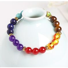 Material: Agate Color: Colorful Smooth Bracelet, Volcanic Rock Colorful Bracelet Fashion Element: Round Style: Europe and America Colorful Bracelet, Volcanic Rock, Bracelet Fashion, Rainbow Color, Colorful Bracelets, Fashion Bracelets, Womens Bracelets, Arm Band, Rainbow Colors