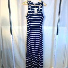 Exist-Maxi Tank Dress- For Women.Brand New. Navy Blue And White Striped Sleeves Dress. Super Cute! And So Trendy! Fitted Navy Maxi Dress For Spring, Navy Fitted Maxi Dress For Spring, Sleeves Dress, Maxi Tank Dress, Striped Sleeve, Tank Dress, Blue White, Dresses With Sleeves, Super Cute