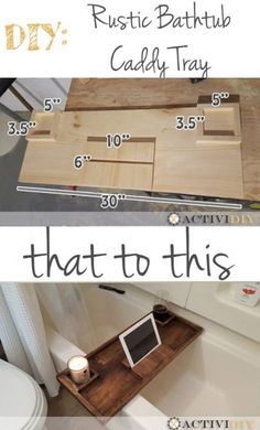 a bathroom with the measurements for bathtub caddy tray