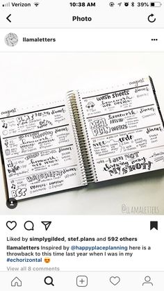 an open spiral notebook with writing on it