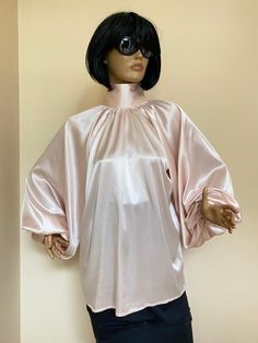 "This is a very stylish Womens Satin blouse. It is comfortable and cozy. Made for a free flowing fit. Great for all year around and for any special occasion or casual day can be dressed up or dressed down. SIZE CHART SIZE S - US 6, UK 8, EU 36 bust: bust around 34.5\"/90cm Waist: waist around 27.5\"/70cm Hips: hips around 34.5\"/90cm SIZE M - US 8, UK 10, EU 38 bust: bust around 37.5\"/95cm Waist: waist around 29.5\"/75cm Hips: hips around 37.5\"/95cm SIZE L - US 10, UK 12, EU 40 bust: bust arou Satin Bow Blouse, Puffy Sleeves Blouse, Black Satin Blouse, Bishop Sleeve Blouse, Victorian Collar, Pink Cocktails, Pink Cocktail, Sleeves Blouse, Bow Blouse