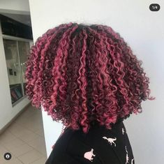 Pink Highlights Curly Hair Black Women, Pink Hair Curly Natural, Colored Hair Curly Natural Curls, Half And Half Hair Color Dreads, Magenta Curly Hair Black Women, Natural Hair Pink Highlights, Blonde Roots Pink Ends Natural Hair, Curly Dyed Highlights, Pink On Curly Hair