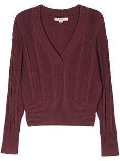 wine red cable knit V-neck long sleeves ribbed cuffs and hem Classic Cable Knit Long Sleeve V-neck Sweater, Brown Cable Knit Long Sleeve Top, Red Cable Knit Cotton Sweater, Red Fine Knit Long Sleeve Sweater, Red Long Sleeve Cable Knit Cardigan, Flowy Sleeves, City Dress, Summer Beach Wear, Red Sweaters