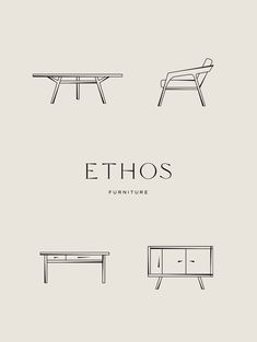 the ethos furniture line is shown in black and white