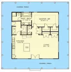 One Bedroom Southern Cottage - 530006UKD | Architectural Designs - House Plans One Bedroom Open Floor Plan, Large One Bedroom House Plans, 1 Bedroom Floor Plans Layout, One Bedroom House Plans Open Floor, 1 Bedroom Cottage Floor Plan, 1bedroom House Plans, Small Southern Living House Plans Cottages, 1 Bed 1.5 Bath House Plans, Guest Cottage Plans