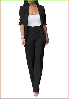 PRICES MAY VARY. Material - Womens 2 piece business outfits dressy pants suit is made of super soft and high quality fabric,breathable,lightweight but not too thin,no stretchy,skin-friendly and comfy to wear,suitable for all season Features - This elegant 2 piece blazer pants suits for womens featuring with classic turn down collar,long sleeve,one single button blazer jacket,loose fit and relaxed,high waist,straight leg pants,solid color,simple and fashion style,unique design for every age group Dressy Pant Suits, How To Look Expensive, Outfits Dressy, Business Casual Outfits For Work, Dressy Pants, Blazer Set, Long Sleeve Blazers, Slim Fit Pants, Professional Outfits