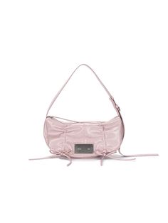 The lovely shoulder bag in pink color by Matin Kim. Featuring the shirring with ribbon detail that gives unique mood, and the rounded shape of the bag elevated the practicality and minimal mood. The squared metal hardware is also accentuated. Pair with various outfits to elevate your unique and kitsch outfits. - Belt and loops of the handle that can adjust the length- Rounded shape and minimal size of the bag- Silver metal hardware with ‘Matin Kim’ engraving- Shirring and ribbon detail that gives lovely mood- Zipper closure detail Chic Pink Baguette Bag With Adjustable Strap, Chic Pink Baguette Bag With Detachable Strap, Matin Kim Bag, Modern Pink Top Handle Baguette Bag, Chic Pink Baguette Bag With Detachable Handle, Modern Pink Baguette Bag, Chic Pink Top Handle Baguette Bag, Chic Pink Baguette Bag For Spring, Modern Pink Shoulder Bag For Spring