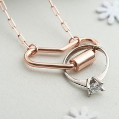 ❤️️ The Wedding Band RoseGold Plated Silver Heart Ring Holder Necklace has a lock system and does not open unless you want it. This Wedding Ring Keeper Necklace is perfect to keep our priceless rings safe and with us at all times because we need to remove our rings on numerous occasions and don't want to lose them.  ❤️️ This Handmade  Heart Promise Ring Holder Carabiner Necklace is made from Sterling Silver, a top-notch material to prevent rust and discoloration.  Complete your elegance with thi Carabiner Necklace, Ring Halter, Ring Holder Necklace, Heart Promise Rings, Precious Rings, Silver Heart Ring, Handmade Heart, Rings Cool, Valentines Gift