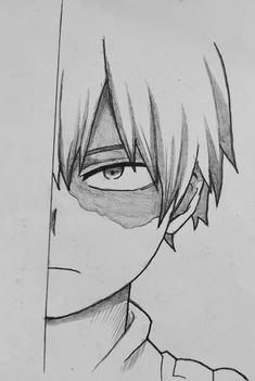 a drawing of an anime character with his eyes closed and one eye half open, looking to the side