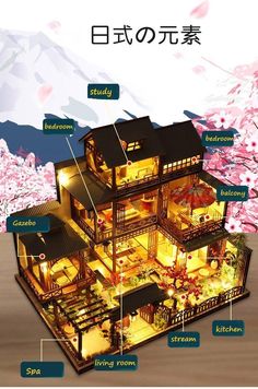 Looking for a new hobby? Challenge yourself with our 3-story traditional Japanese dollhouse with furniture and LED lights. Scaled at 1:24, and weighing about 2kg, this gorgeous DIY mansion stands on a 285mm by 225mm platform and is 235mm in height. We know you'll be a great architect! Order your kawaii 3-story traditional Japanese dollhouse here today! *Glue Not Included* Traditional Japanese House Exterior, Hobby Challenge, Japanese House Exterior, Japanese Dollhouse, Traditional Japanese Home, Traditional Japanese Architecture, Minecraft House Plans