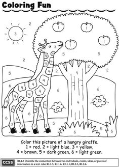 a coloring page with an image of a giraffe next to a tree and apples