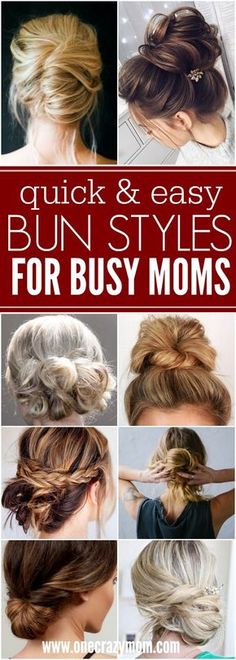 You will love these quick and easy cute bun hairstyles for busy moms. Find 25 messy bun hairstyles that take very little time. Easy bun hairstyles for moms. Easy Cute Bun, Hairstyles For Busy Moms, Easy Buns, Chignon Simple, Cute Bun, Cute Bun Hairstyles, Cute Messy Buns, Cute Buns