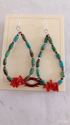 * Handmade item *925 Sterling silver * Gemstone: Natural Turquoise , shell and Red Coral Stone *Dangle drop Earrings *Free gift box *Free shipping in USA *Ready to ship *Thank you for looking and check out more items in my Etsy shop for more great items and deals! *Https://www.etsy.come/shop/abq925 Artisan Hand-strung Earrings For Gift, Turquoise Artisan Beaded Earrings, Turquoise Beaded Dangle Earrings For Gift, Artisan Turquoise Teardrop Beaded Earrings, Southwestern Style Red Earrings With Dangling Beads, Southwestern Adjustable Dangling Bead Earrings, Artisan Hand-strung Dangle Earrings, Artisan Turquoise Beaded Hand-strung Earrings, Turquoise Hand-strung Earrings For Gift