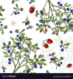 seamless pattern with berries and leaves on white background