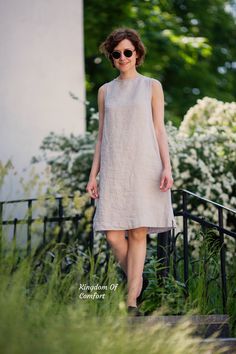 "Linen dress VITA available in 30 color. Handmade from soft stonewashed organic linen. Breathable lightweight this dress is perfect for any occasion. - - - - - - - - - - - - - - - - - - - - - - - - - - - - - Important * Kindly note in reality, the color may be brighter or darker, depending on the resolution and technical capabilities of your computer * Please select the color you like in the drop-down menu * If you need help with determining the color, just contact us * For the colors \"striped\ Linen Dress Short, Long Linen Shirt, Classic Linen Dress, Organic Dress, Natural Linen Dress, Linen Tunic Dress, Linen Shirts Women, Linen Dress Women, White Linen Dresses