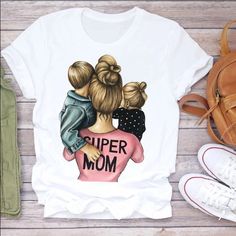 New! Makes A Beautiful Gift For Mother’s Day! Also Available In Black- See The Other Listing In My Closet Mother's Day Theme, Trendy Summer Fits, Cartoon Mom, Mama T Shirt, Cartoon Outfits, Bottoming Shirt, Friends Tv Show, Summer Prints, Super Mom