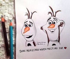 an image of two cartoon characters drawn on paper with pencils next to each other