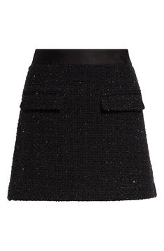 Metallic threads add sparkle and shine to this wool-blend tweed miniskirt perfected with crisp pleats and an A-line silhouette. Hidden side-zip closure Decorative flap pockets Lined 36% virgin wool, 35% polyester, 28% polyamide, 1% acrylic with 100% polyester contrast Dry clean Imported Elegant Tweed Mini Skirt With Lining, Elegant Tweed Lined Mini Skirt, Elegant Mini Tweed Skirt, Elegant Mini Length Tweed Skirt, Formal Tweed Mini Skirt, Formal Elegant Tweed Mini Skirt, Elegant Tweed Mini Skirt For Formal Occasions, Metallic Thread, Sparkle And Shine