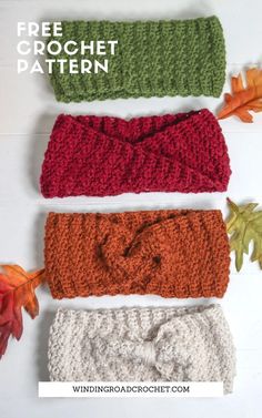 three crocheted headbands with the text, free crochet pattern