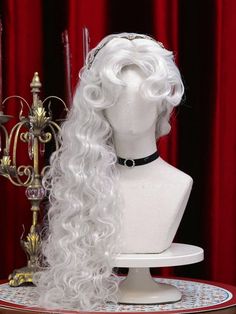 Alice in Wonderland The White Queen Inspired White Long Wavy Synthetic Wig with Curly Bangs Queen From Alice In Wonderland, The White Queen, White Wig, Short White Hair, Long White Hair, Steampunk Fashion Male, Gothic Skirts, Curly Bangs, Black Curly