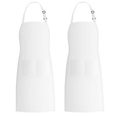 two white aprons with straps on each side