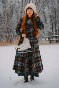 Winter Vintage Plaid Long Wool Coat 4839 – XiaoLizi Plaid Long Wool Coat, Plaid Long Wool Coat For Fall, Plaid Wool Coat For Winter, Vintage Winter Outfits 50s, European Winter Fashion, Vintage Winter Outfits, European Fashion Winter, Long Wool Coat Women, Puffer Trench Coat