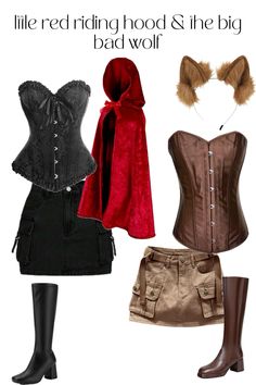 three different types of corsets with text that reads, little red riding hood & the big bad wolf