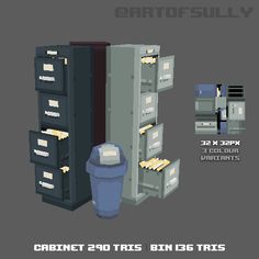 an old computer game with some sort of trashcan and bins on it's side