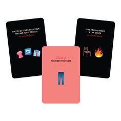 three cards that say you mean the pants and one with an image of a chair on it