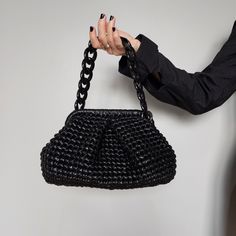 "📌 Add a touch of glamour to your everyday look with this handmade crochet bag. 📌 Knitted with shiny metallic yarn, this bag is perfect for any fashionable woman. 📌 The spacious interior can hold all of your essentials, making it a functional and stylish choice for your next night out or daily errands. 📌 The crocheted design adds a unique and handmade touch, making this bag a one-of-a-kind piece. 📌 Treat yourself or a loved one to this beautiful crochet bag today. 💡SMALL:    23 cm x 15 cm Wedding Guest Bag, Black Crochet Bag, Small Crochet Bag, Black Wedding Guest, Wedding Guest Bags, Black Clutch Bag, Black Clutch Bags, Free Crochet Bag, Upcycled Bag